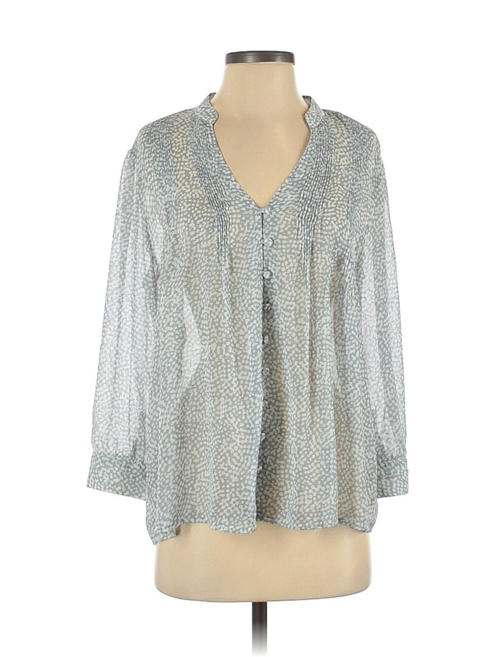 Kenar Women’s Sheer Peasant Baby Doll Flowy Button Down 3/4 Sleeve Blouse Small